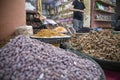 Street shop in Beni Mellal (Morocco) where they sell dried fruits Royalty Free Stock Photo
