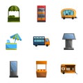 Street shop icon set, cartoon style Royalty Free Stock Photo