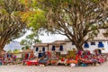 Street shop with ornaments, gift,ponchos, souvenir in Peru, America