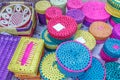 Street shop selling hand made bamboo bags, purse, plates, box. Chennai India Feb 25 2017 Royalty Free Stock Photo