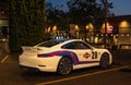 Street shot of a modern sports car Martini racing Porsche 911 in Vancouver Canada