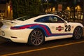 Street shot of a modern sports car Martini racing Porsche 911 in Vancouver Canada