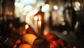 Street side fruit seller lit a candle during power outage Royalty Free Stock Photo