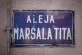 Street sign of Aleja Marsala Tita, meaning Marshall Tito alley in Serbian language. It is the main street of Subotica, Serbia