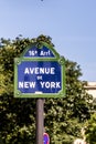 Street sign avenue de new York in Paris, France