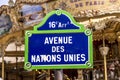 Street sign avenue des nations unies - street of the united nations - in Paris, France