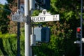 Street sign of Beverly Drive and Sunset Boulevard in Beverly Hills, California