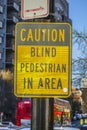 Street sign Blind Pedestrian in Area - WASHINGTON DC - COLUMBIA - APRIL 7, 2017