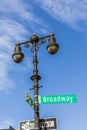 Street sign Broadway at vintage lantern post Royalty Free Stock Photo