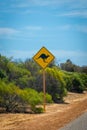 Street sign caution wildlife kangaroo in the Western Australian Outback