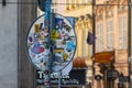 Street sign covered with stickers in Prague old town Royalty Free Stock Photo