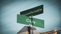 Street Sign Cozy versus Uncomfortable Royalty Free Stock Photo