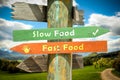 Street Sign Slow versus Fast Food Royalty Free Stock Photo