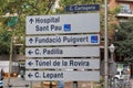 Street Sign displaying some Main Roads in Barcelona, Spain