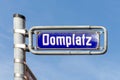 street sign Domplatz - engl. cathedral square - in Frankfurt