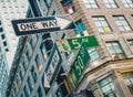 Street sign of Fifth Ave and West 50ST with skylines in background.- New York, USA Royalty Free Stock Photo