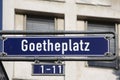 Street sign Goetheplatz Goethe square in Frankfurt Royalty Free Stock Photo