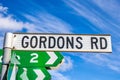 Street sign of Gordons Road near Emmaville, New South Wales, Australia.