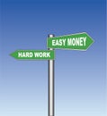 Street sign: Hard work - Easy money