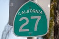 Street sign for Highway 27 on a sunny day in Los Angeles, California Royalty Free Stock Photo