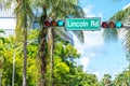 Street sign Lincoln Road in Miami Beach, the famous central shopping mall street in the art deco district Royalty Free Stock Photo