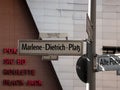 Street Sign of Marlene-Dietrich-Platz, Square In Berlin, Germany Royalty Free Stock Photo