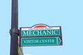 street sign Mechanic and visitor center at the old strand historic district in Galveston, Texas