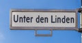 Street sign with name under the lime tree Unter den Linden in