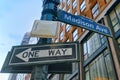 Street sign nameplate of Madison Avenue and urban cityscape of