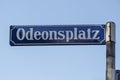 Street sign of the Odeonsplatz in Munich, Germany, 2015 Royalty Free Stock Photo
