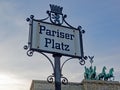 Street sign Pariser Platz and Brandenburg Gate in Berlin, Germany Royalty Free Stock Photo