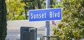 Street sign Sunset Blvd - LOS ANGELES - CALIFORNIA - APRIL 20, 2017 Royalty Free Stock Photo