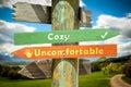 Street Sign to Cozy versus Uncomfortable Royalty Free Stock Photo