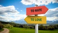 Street Sign TO LOVE versus TO HATE Royalty Free Stock Photo