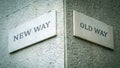 Street Sign to NEW WAY versus OLD WAY Royalty Free Stock Photo