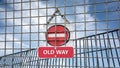 Street Sign to NEW WAY versus OLD WAY Royalty Free Stock Photo