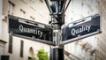 Street Sign to Quality versus Quantity Royalty Free Stock Photo