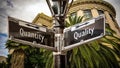 Street Sign to Quality versus Quantity Royalty Free Stock Photo