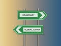 Street sign on twin signposts and colored background
