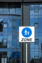 Street sign of pedestrian zone, where bikes and cars are allowed to drive Royalty Free Stock Photo