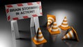 Brain storming in action sign with workshop danger cones - 3D rendering illustration