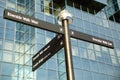 Street signpost giving directions to the Thames Path Riverside Walk