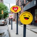 Street signposts evoking emotions with delightful emojis