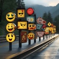 Street signposts featuring dynamic and interactive emojis Royalty Free Stock Photo