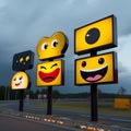 Street signposts featuring dynamic and interactive emojis Royalty Free Stock Photo
