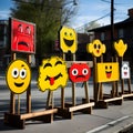 Street signposts featuring dynamic and interactive emojis Royalty Free Stock Photo