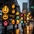 Street signposts featuring dynamic and interactive emojis Royalty Free Stock Photo
