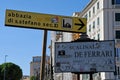 Street Signs, Abbazia or Abbey di Santo Stefano, Piazza Santo Stefano, Genoa, Italy Royalty Free Stock Photo