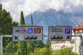 Street signs in the center of Meran, South Tyrol, Italy.