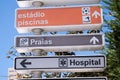 Street signs in Povoa de Varzim, Portugal showing directions.